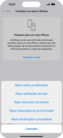 Prima Repor todas as definições.
