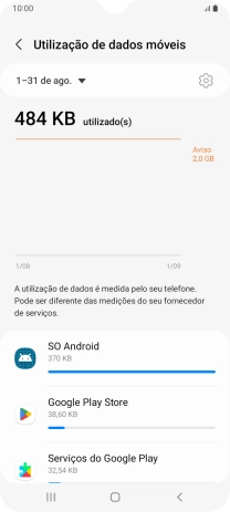 O consumo de dados de cada aplicação é mostrado sob o nome da aplicação.