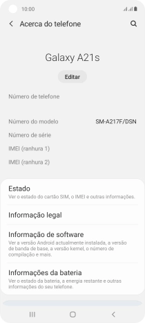 O código IMEI é mostrado no ecrã.