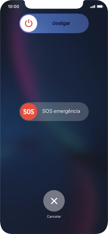 Prima o ícone para desligar e arraste-o para a direita.
