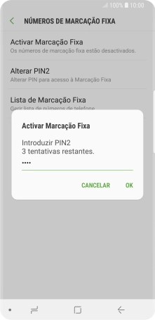 Introduza o código PIN2 e prima OK.