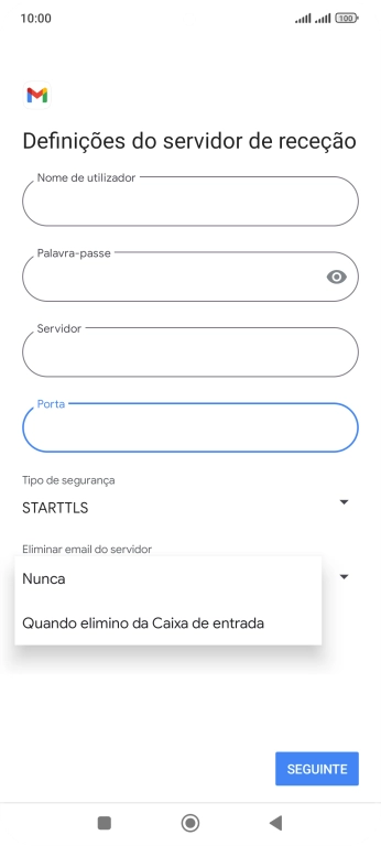 Prima Nunca para manter os e-mails no servidor quando estes são apagados no telefone.