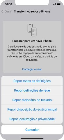 Prima Repor todas as definições.