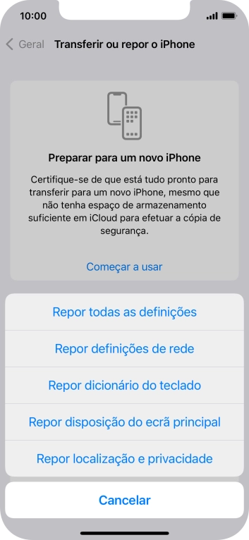 Prima Repor todas as definições.