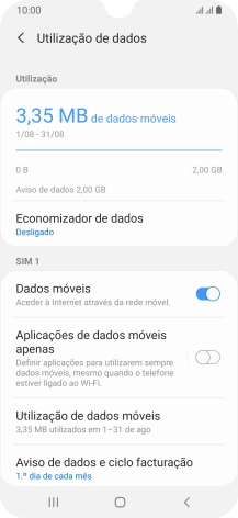 O consumo total de dados é agora mostrado no ecrã.