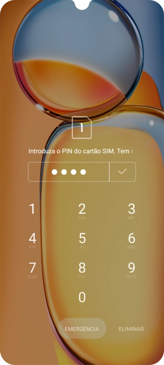 Se o cartão SIM estiver bloqueado, deve introduzir o seu código PIN e premir o ícone para aceitar.