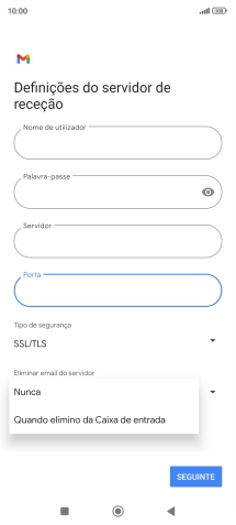 Prima Nunca para manter os e-mails no servidor quando estes são apagados no telefone.