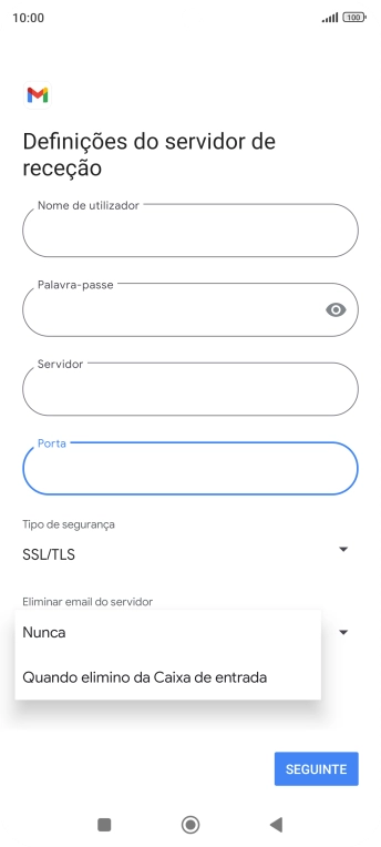 Prima Nunca para manter os e-mails no servidor quando estes são apagados no telefone.
