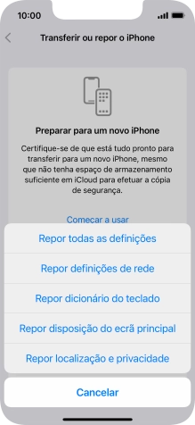 Prima Repor todas as definições.