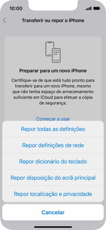 Prima Repor todas as definições.