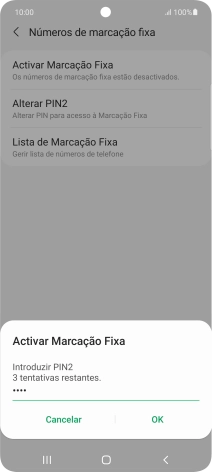 Introduza o código PIN2 e prima OK.