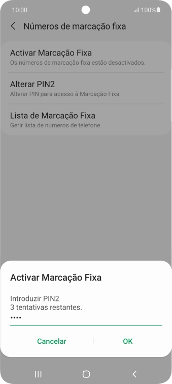Introduza o código PIN2 e prima OK.