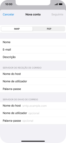 Prima Nome do host e introduza o nome do servidor de envio do fornecedor de e-mail.