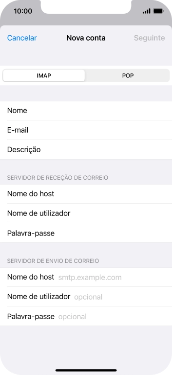 Prima Nome do host e introduza o nome do servidor de envio do fornecedor de e-mail.