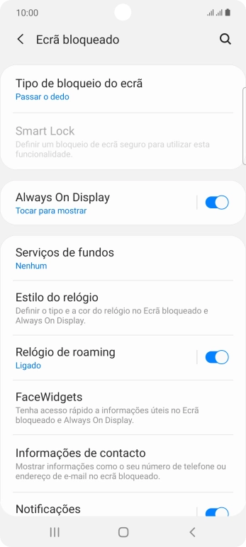 Prima Tipo de bloqueio do ecrã.