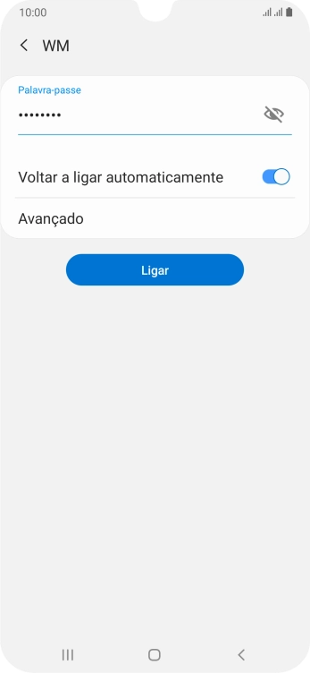 Introduza a password da rede Wi-Fi e prima Ligar.