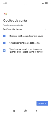 Se o ecrã mostrar esta imagem, a sua conta foi identificada e configurada automaticamente. Siga as indicações no ecrã para introduzir informações adicionais e concluir a configuração.