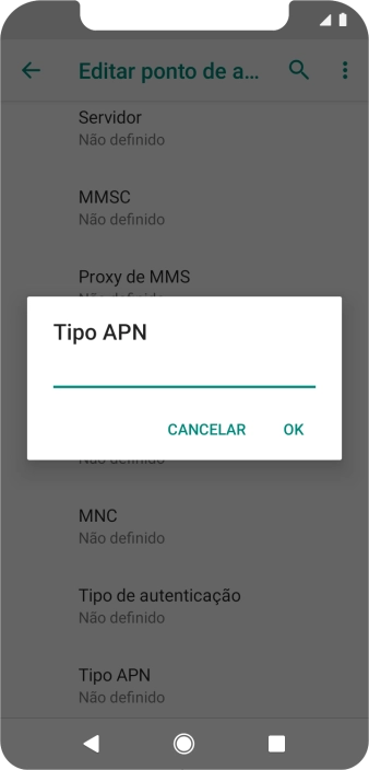 Introduza default e prima OK.
