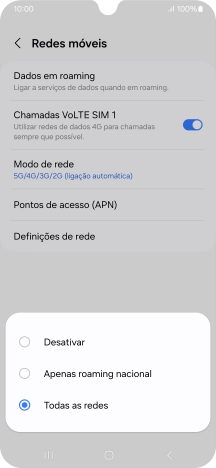 Prima a definição pretendida para ativar ou desativar a função.