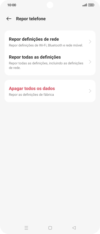 Prima Repor definições de rede.