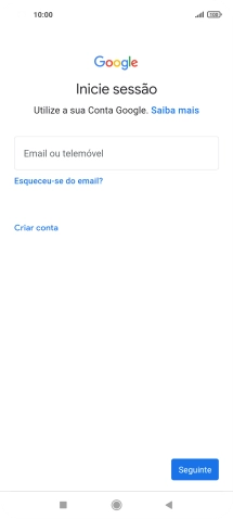 Se não tiver uma conta Google, prima Criar conta e siga as indicações no ecrã para criar uma conta.