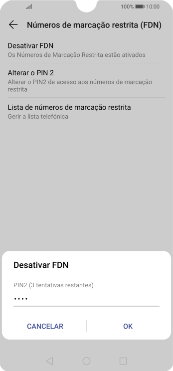Introduza o código PIN2 e prima OK.