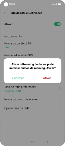 Se ativar a função, prima Ativar.