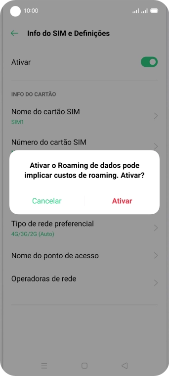 Se ativar a função, prima Ativar.