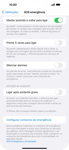 Prima Configurar contactos de emergência e siga as indicações no ecrã para introduzir a sua informação de emergência e os seus contactos de emergência.