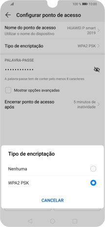 Prima WPA2 PSK para proteger o hotspot Wi-Fi com uma password.