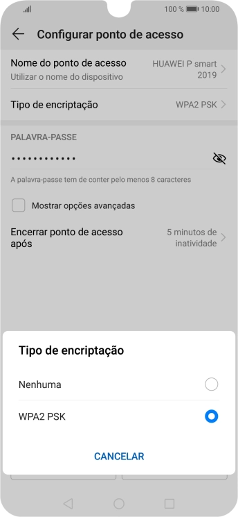 Prima WPA2 PSK para proteger o hotspot Wi-Fi com uma password.