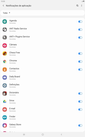 Prima o indicador junto à app pretendida para ativar ou desativar a função.