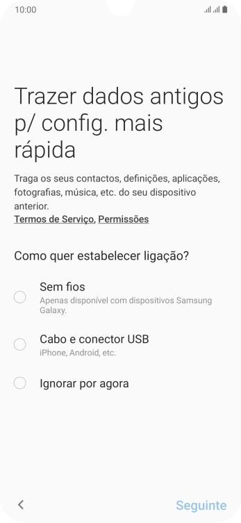 É possível transferir conteúdo de outro telefone quando o telefone for ativado antes da primeira utilização e quando o telefone tiver sido reiniciado. Quando esta imagem for mostrada no ecrã, o telefone está pronto para transferir conteúdo de outro telefone.