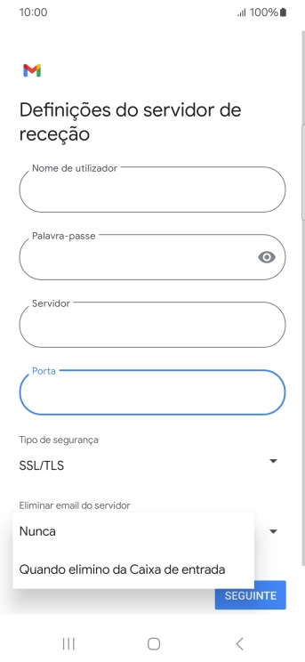 Prima Nunca para manter os e-mails no servidor quando estes são apagados no telefone.