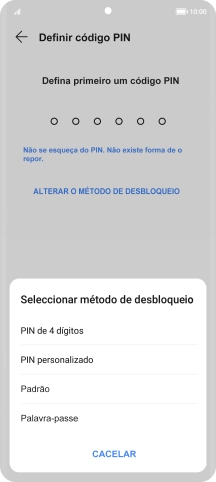 Prima o código de bloqueio do telefone pretendido e siga as indicações no ecrã para estabelecer um código de bloqueio adicional.