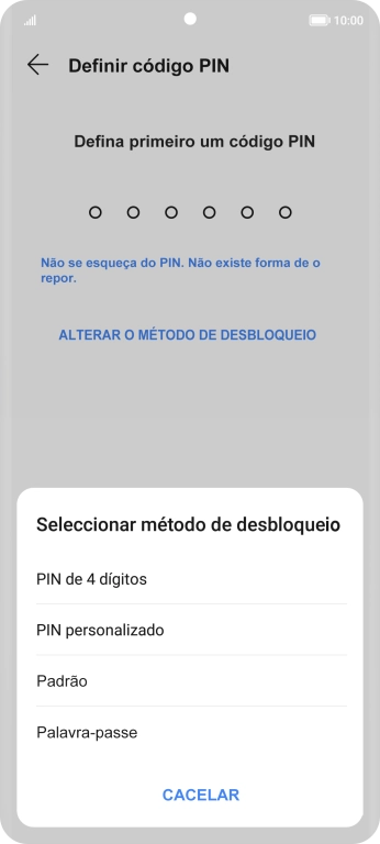 Prima o código de bloqueio do telefone pretendido e siga as indicações no ecrã para estabelecer um código de bloqueio adicional.