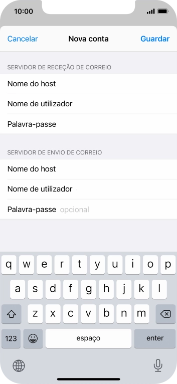 Prima Palavra-passe e introduza a password no servidor de envio do seu fornecedor de e-mail.