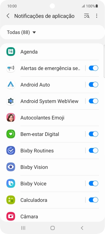 Prima o indicador junto às apps pretendidas para ativar ou desativar a função.