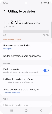 O consumo total de dados é agora mostrado no ecrã.