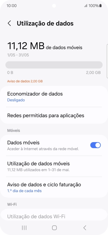 O consumo total de dados é agora mostrado no ecrã.