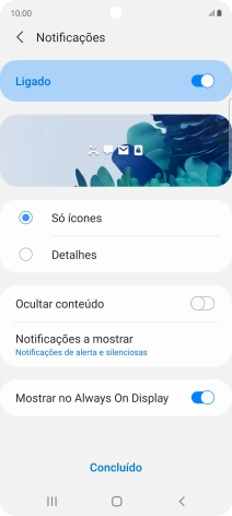 Prima as definições pretendidas para as ativar ou desativar.