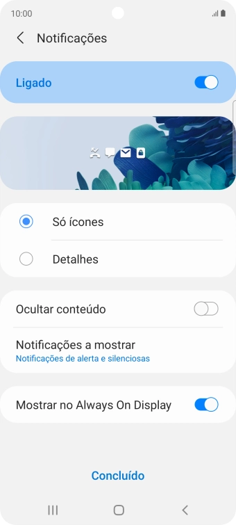 Prima as definições pretendidas para as ativar ou desativar.