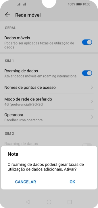 Se ativar a função, prima OK.