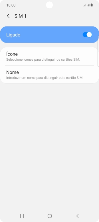 Prima o indicador para ativar ou desativar a utilização do cartão SIM.