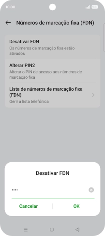 Introduza o código PIN2 e prima OK.