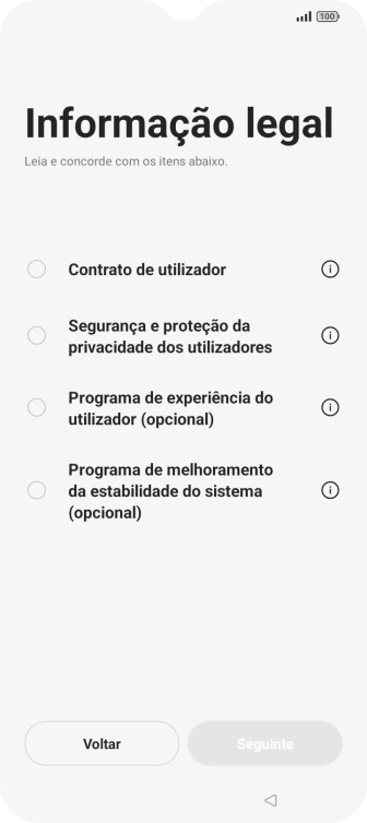 Prima o campo ao lado das definições pretendidas para as selecionar.
