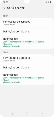Prima Definições correio voz sob o cartão SIM pretendido.