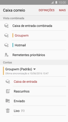 Prima a caixa de entrada por baixo da conta de e-mail pretendida.