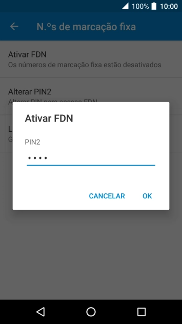 Introduza o código PIN2 e prima OK.
