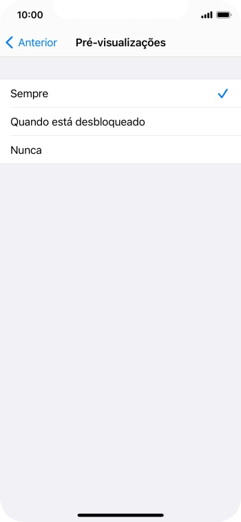 Para escolher a pré-visualização de notificações no ecrã bloqueado, prima Sempre.